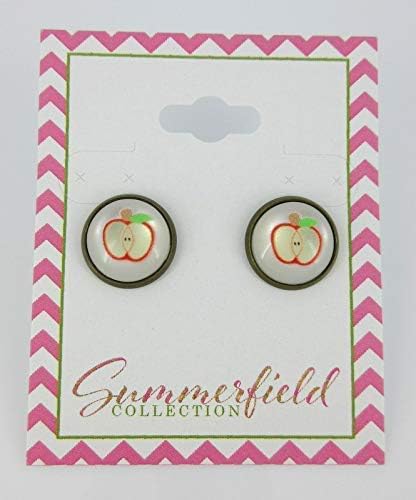 Summerfield Collection Antiqued Gold-tone Fruit Print Frosted Resin Stud Earrings 12mm (Apple)