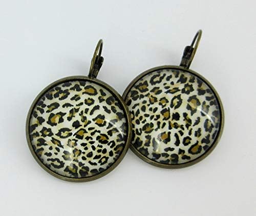 Summerfield Collection Antiqued Gold-tone Animal Print Glass Lever-back Drop Earrings Large 25mm