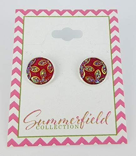 Summerfield Collection Silver-tone Frosted Flower Metallic Rainbow Stud Earrings 12mm (Red)