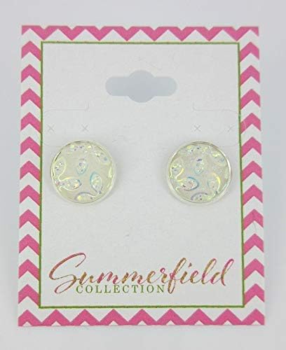 Summerfield Collection Silver-tone Frosted Flower Metallic Rainbow Stud Earrings 12mm (White AB)