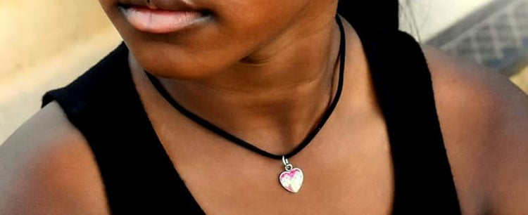 Summerfield Collection Mermaid Heart Choker Necklace Faux Black Suede Cord Dangle Earrings Set (Pink)