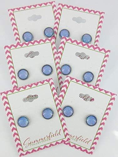 Summerfield Collection Stainless Steel Sky Blue and Rainbow Glitter Flake Glass Stud Earrings Hand-painted (10mm)