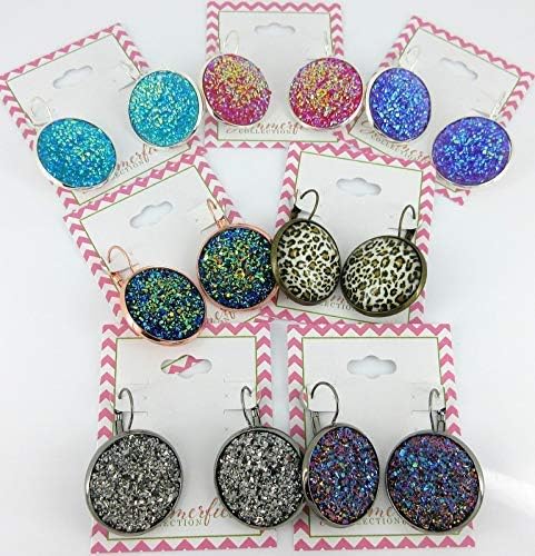 Summerfield Collection Hematite-tone Purple Pink Teal Faux Druzy Stone Lever-back Drop Earrings Large 25mm