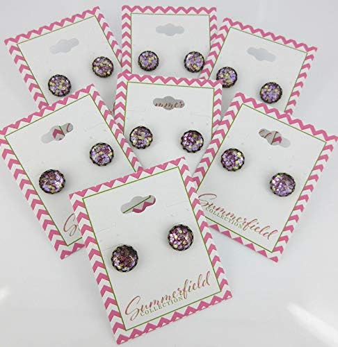 Summerfield Collection Antiqued Gold-tone Purple Glitter Glass Stud Earrings Hand-painted 10mm