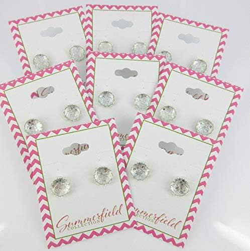 Summerfield Collection Silver-tone Glitter Glass Stud Earrings Hand-painted 10mm
