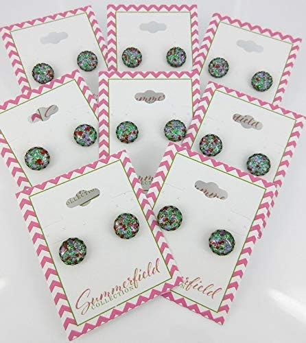 Summerfield Collection Antiqued Gold-tone Green Purple Red Glitter Glass Stud Earrings Hand-painted 10mm