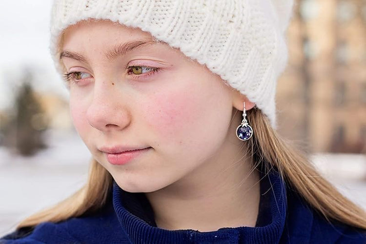 Summerfield Collection Silver-tone Star Gazer Glitter Glass Charm Galaxy Dangle Earrings Hand-painted