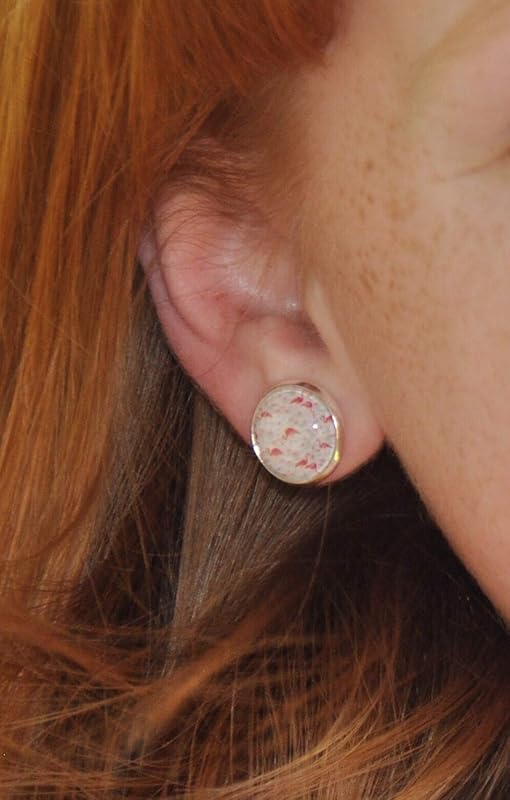 Summerfield Collection Silver-tone White Pink and Blue Flamingo Print Glass Stud Earrings 12mm