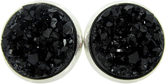 Summerfield Collection Silver-tone Black Faux Druzy Stone Stud Earrings 12mm