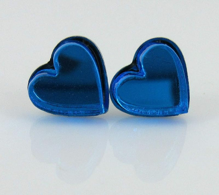 Summerfield Collection Stainless Steel Mirror Heart Stud Earrings 8mm (Aqua Blue)