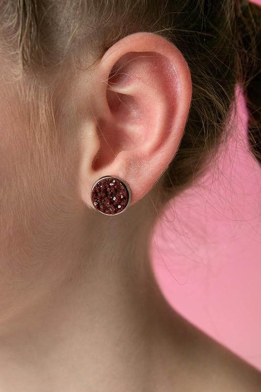 Summerfield Collection Stainless Steel Matte Faux Druzy Stone Stud Earrings 12mm (Maroon)