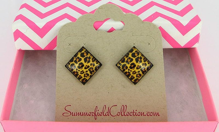 Summerfield Collection Antiqued Gold-tone Animal Print Stud Earrings Geometric Square Shaped 12mm
