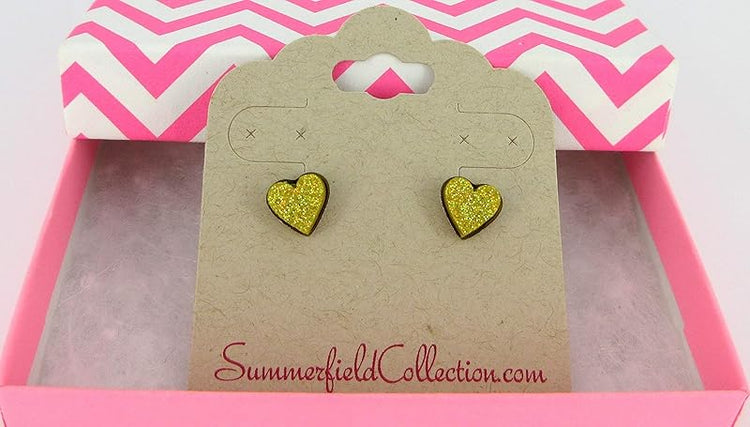 Summerfield Collection Stainless Steel Glitter Acrylic Heart Stud Earrings 8mm (Yellow)