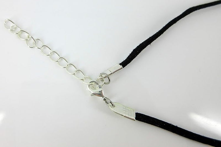 Summerfield Collection Silver-tone Glitter Glass Pendant Choker Necklace Faux Black Suede Cord