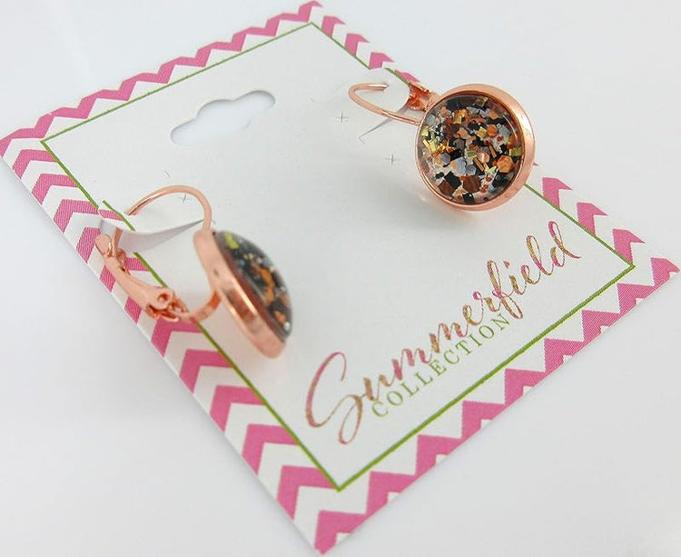 Summerfield Collection Rose Gold-Tone Pearly Silver and Black Glitter Glass Drop Earrings