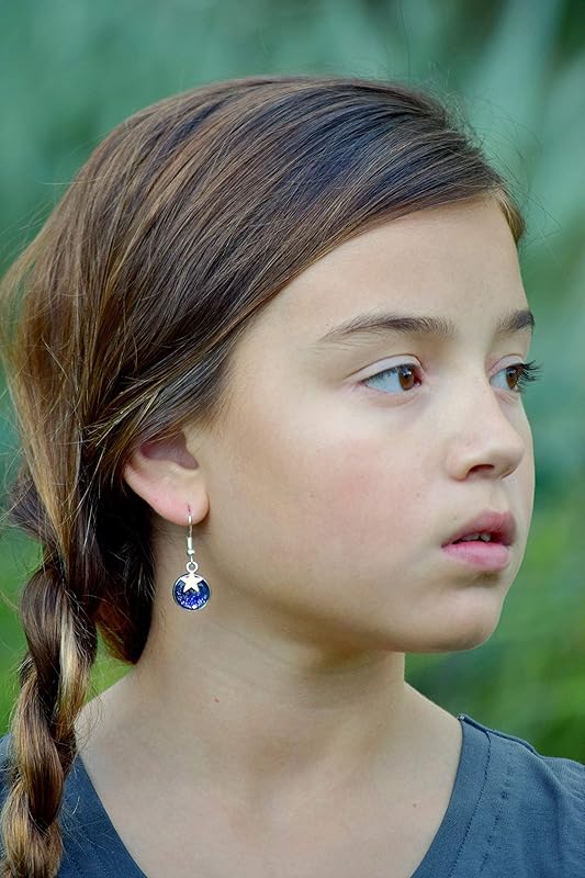 Summerfield Collection Silver-tone Glitter Glass Star Charm Galaxy Dangle Earrings Blue Purple Teal Hand-painted