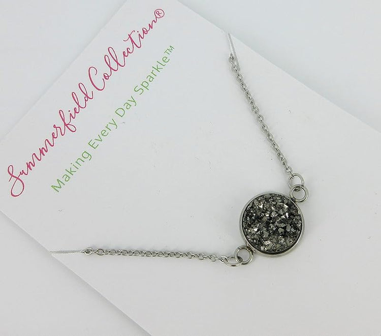 Summerfield Collection Stainless Steel Faux Druzy Stone Pendant Necklace (Gunmetal)