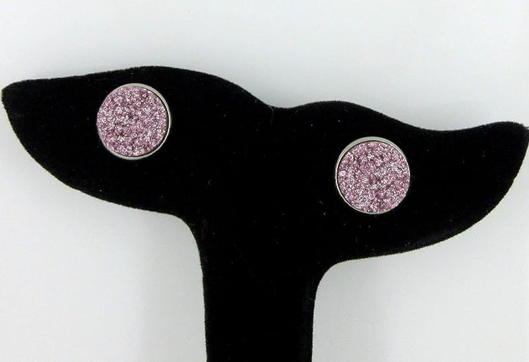 Summerfield Collection Duo Stainless Steel Glitter Faux Druzy Stone Stud Earrings Set (Lilac Purple/Aqua Blue) 12mm