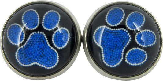 Summerfield Collection Stainless Steel Paw Print Glass Stud Earrings 12mm (Royal Blue)