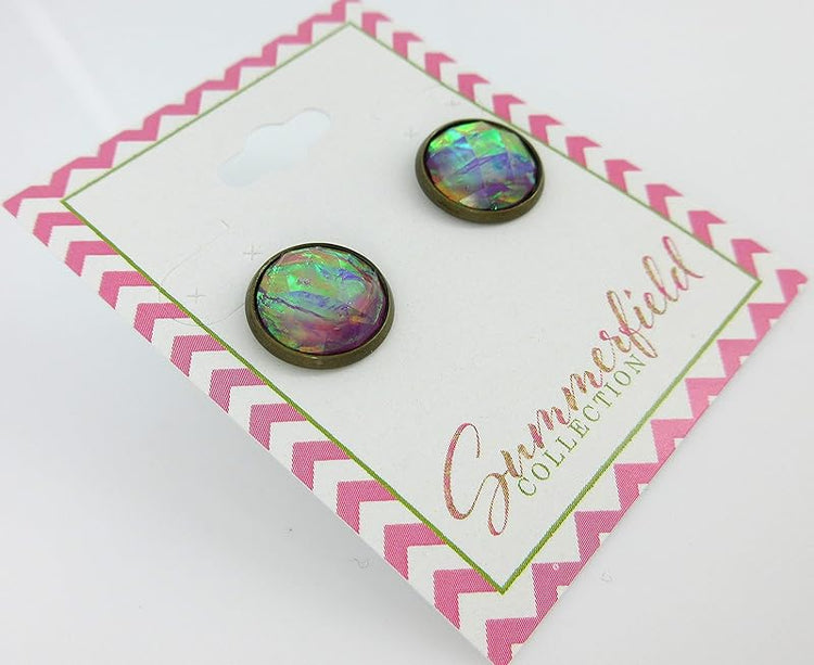 Summerfield Collection Antiqued Gold-tone Faceted Resin Opalescent Stud Earrings 12mm (Purple)