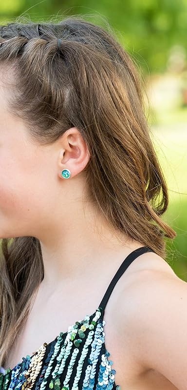 Summerfield Collection Silver-tone Metallic Mermaid Scale Stud Earrings 8mm (Aqua Blue/Green)