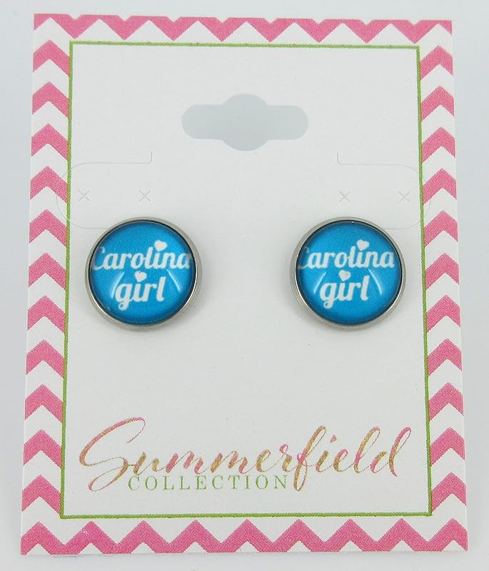 Summerfield Collection Stainless Steel Girl Print Glass Stud Earrings 12mm (Carolina Girl)