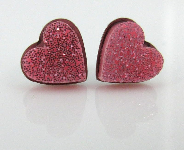 Summerfield Collection Stainless Steel Glitter Acrylic Heart Stud Earrings 8mm (Bubblegum Pink)