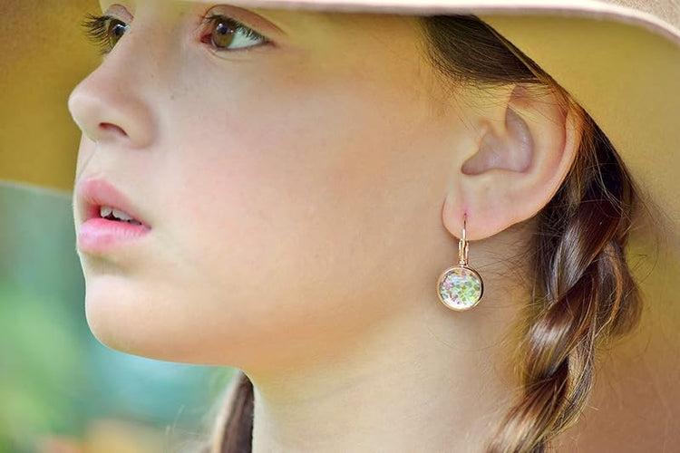 Summerfield Collection Rose Gold-tone Pearly Silver and 5 Metal Glitter Glass Drop Earrings Hand-painted