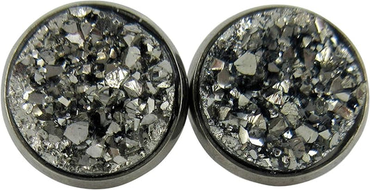 Summerfield Collection Hematite-tone Faux Druzy Stone Stud Earrings 12mm (Gunmetal Gray)