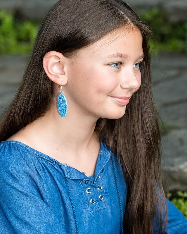 Summerfield Collection Silver-tone Glitter Faux Leather Oval Dangle Earrings (Sky Blue AB)