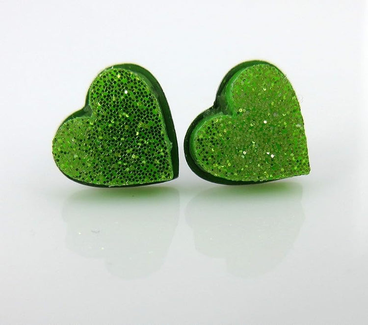 Summerfield Collection Stainless Steel Glitter Acrylic Heart Stud Earrings 8mm (Lime Green)