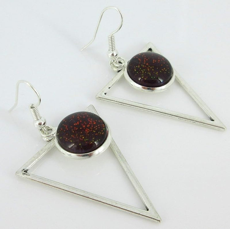 Summerfield Collection Antiqued Silver-tone Black and Color-shifting Red Glitter Glass Dangle Earrings Hand-painted