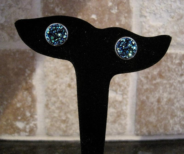 Summerfield Collection Silver-tone Metallic Faux Druzy Stone Stud Earrings 12mm (Blue)