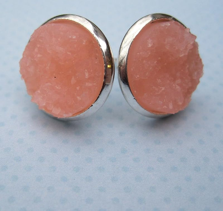 Summerfield Collection Silver-tone Faux Druzy Stone Stud Earrings 12mm (Peach Pink)