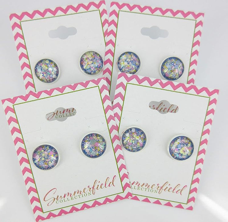 Summerfield Collection Silver-Tone Blue Pastel Periwinkle Glitter Glass Stud Earrings 1/2" Round