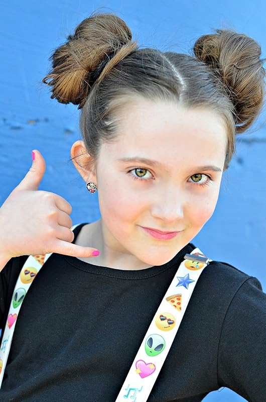 Summerfield Collection Silver-tone Emoji Glitter Glass Stud Earrings Black Pink Red Yellow Hand-painted