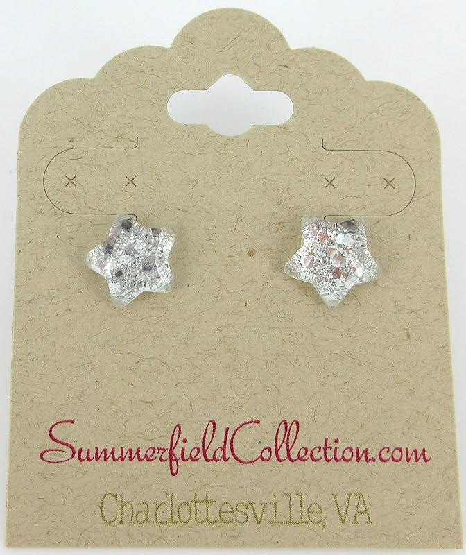 Summerfield Collection Silver Colored Star Glitter Glass Galaxy Stud Earrings 10mm Hand-painted