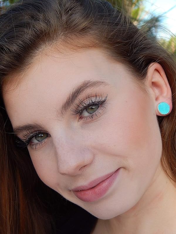 Summerfield Collection Trio Silver-tone Stud Earrings Aqua Blue Faux Druzy Stone Mermaid Scale Glitter Resin Set