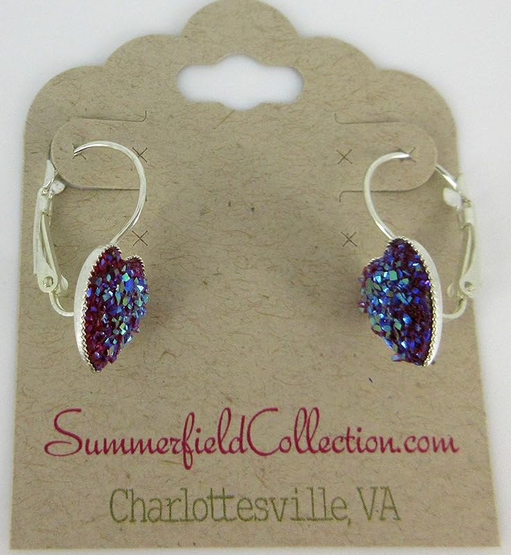 Summerfield Collection Silver-tone Raspberry Heart Faux Druzy Stone Lever-back Drop Earrings 12mm