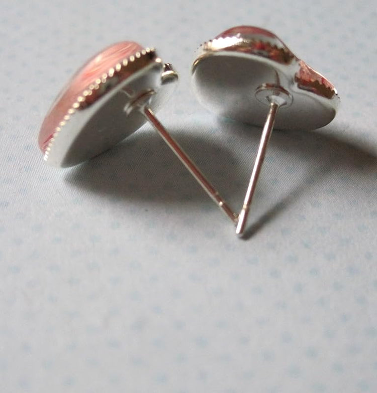 Summerfield Collection Silver-tone Glitter Glass Heart Stud Earrings Red Hand-painted
