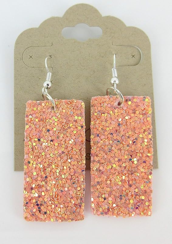 Summerfield Collection Silver-tone Glitter Faux Leather Large Rectangle Dangle Earrings (Pink)