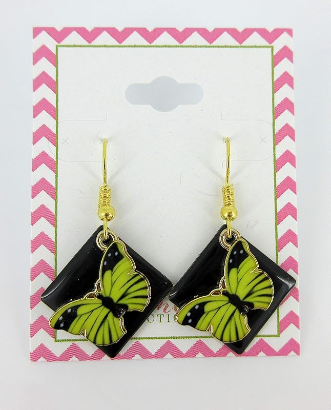 Summerfield Collection Gold-tone Enamel Butterfly Charm Dangle Earrings (Green/Black)