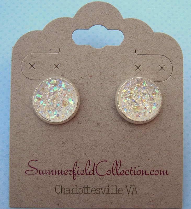 Summerfield Collection Silver-tone Translucent AB Faux Druzy Stone Stud Earrings 12mm (Clear)
