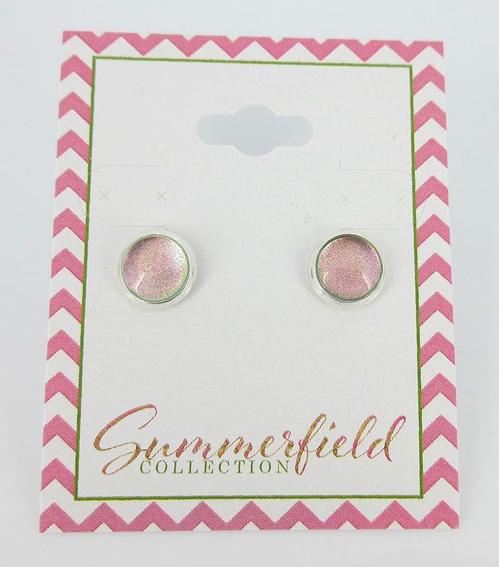 Summerfield Collection Silver-tone Pink to Green Color Shift Glitter Glass Stud Earrings Hand-painted 8mm