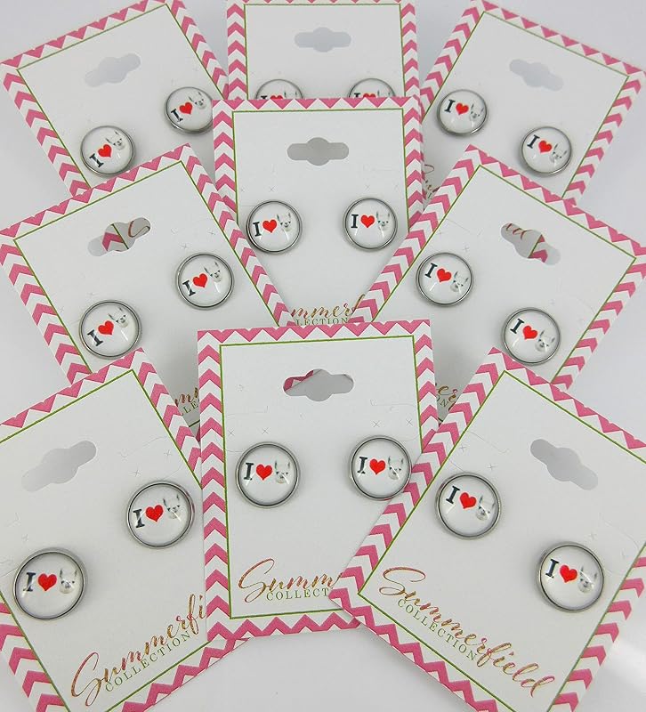 Summerfield Collection Stainless Steel Llama Print Glass Stud Earrings 12mm (I Heart Llama)