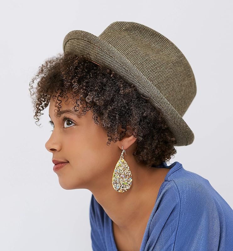 Summerfield Collection Silver-tone Glitter Faux Leather Large Teardrop Dangle Earrings (Gold and Rainbow)