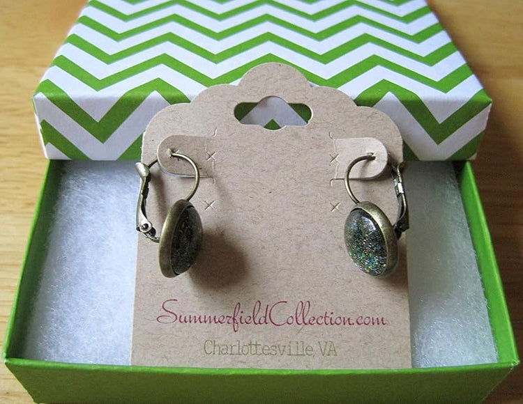 Summerfield Collection Antiqued Gold-tone Black Glitter Glass Lever-back Drop Galaxy Earrings Hand-painted