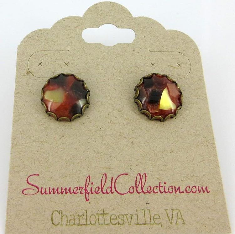 Summerfield Collection Antiqued Gold-tone Faux Tortoise Shell Resin Stud Earrings 12mm