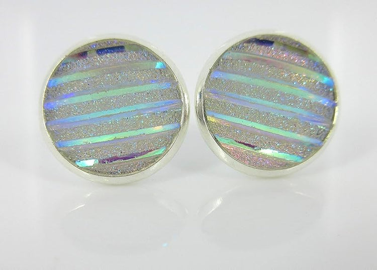 Summerfield Collection Silver-tone Frosted Metallic Stripe Stud Earrings 12mm (Clear AB)