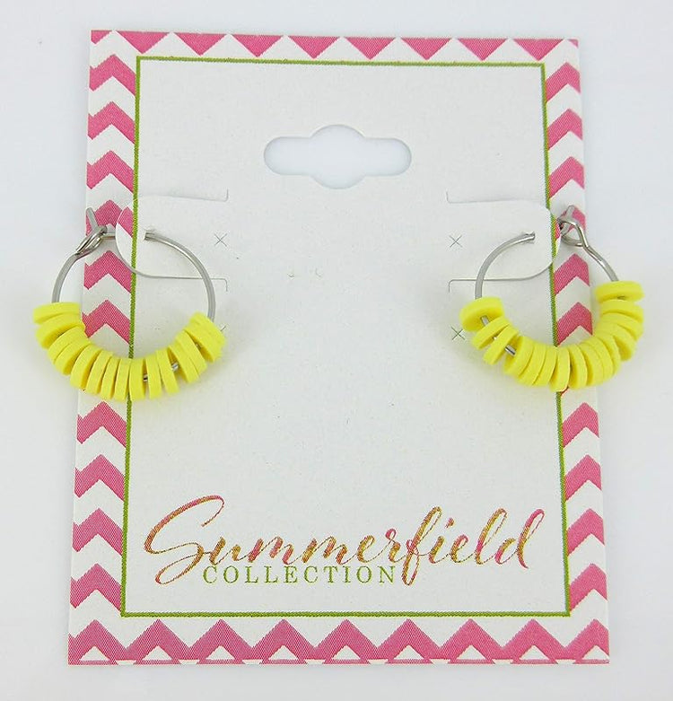 Summerfield Collection 15mm Stainless Steel Polymer Clay Katsuki Bead Hoop Earrings (Sunshine Yellow)